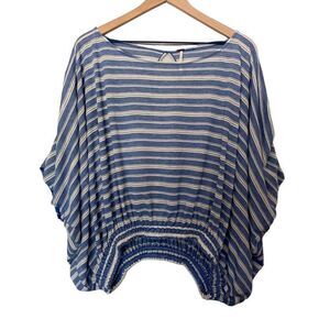 Free People XS Extra Small Blue Shirt White Stripe Oversize Dolman Top Batwing